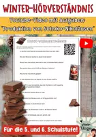Vorschau - Stationenlernen - Winter Hörverständnis Video: "Produktion von Schoko-Weihnachtsmännern" + Fragen - Deckblatt