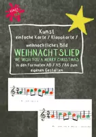 Vorschau - Mal- und Bastelvorlagen - Kunst - Karte - Klappkarte - weihnachtliches Bild WE WISH YOU A MERRY CHRISTMAS zum Gestalten mit Knöpfen oder Fingerabdrücken - Deckblatt