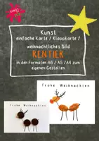 Vorschau - Mal- und Bastelvorlagen - Kunst - Karte - Klappkarte - weihnachtliches Bild RENTIER seitlich zum Gestalten mit Knöpfen oder Fingerabdrücken - Deckblatt