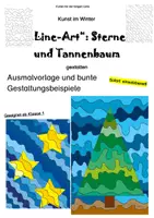Vorschau - Mal- und Bastelvorlagen - Kunst im Winter: "Line-Art" Tannenbaum und Sterne - Deckblatt