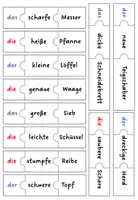 Vorschau - Spiele - Artikel, Adjektiv und Nomen puzzlen Thema Küchengeräte - Deckblatt