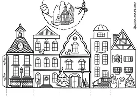Vorschau - Spiele - Bastelvorlage Windlicht "Winterstadt" / Ausmalbild - Seite 1