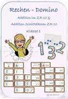 Vorschau - Spiele - Rechen Domino Addition im ZR 10 - Additionsaufgaben & Aufgabe + Schüttelbox - Deckblatt