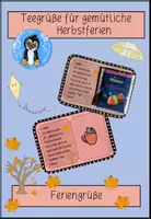 Vorschau - Bildkarten - Herbst, Herbstferien, Feriengrüße Tee, kleine Aufmerksamkeit - Deckblatt