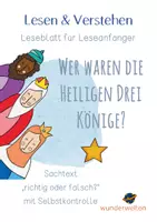 Vorschau - Arbeitsblätter - Winter - Heilige drei Könige - Sachtext - "richtig oder falsch" - Leseblatt mit Selbstkontrolle - Deckblatt