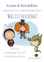 Vorschau - Arbeitsblätter - Fasching - Sachtext - Leseverständnis - Leseverstehen - "richtig oder falsch" - Leseblatt mit Selbstkontrolle - Deckblatt