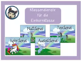 Vorschau - Poster - Klassendienste Einhornklasse #Klassentier - Deckblatt