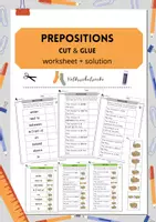 Vorschau - Arbeitsblätter - Prepositions - cut & glue worksheet + solutions - Deckblatt