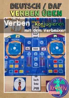 Vorschau - Mal- und Bastelvorlagen - Deutsch - Verben konjugieren - Präsens und Präteritum - Deckblatt