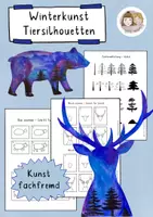 Vorschau - Stundenentwürfe - Winterkunst, Kunst Grundschule Winter, Silhouetten Winter Tiere - Deckblatt