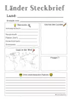 Vorschau - Arbeitsblätter - Länder Steckbrief Poster + Arbeitsblatt FrauCuppaTea - Seite 1