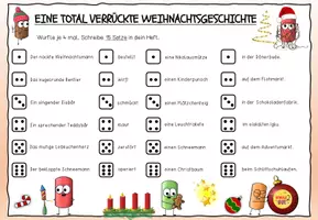 Vorschau - Arbeitsblätter - Verrückte Weihnachtsgeschichte / Lustige Würfelsätze / Weihnachten - Seite 1