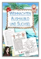Vorschau - Arbeitsblätter - Weihnachten - Ausmalbild Rentier und Suchsel mit Schreibaufträgen (Rentier - Clipart für den Kunstunterricht oder als Weihnachtskarte) - Deckblatt