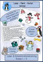 Vorschau - Spiele - Lese-Merk-Kartei Winter, Klasse 4, Klasse 5, Lesetraining, differenzierte Texte - Deckblatt