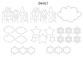 Vorschau - Mal- und Bastelvorlagen - Fensterbild Winterdorf - Weihnachtliche Fensterbilder Bastelvorlage - Seite 1