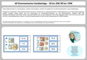 Vorschau - Stationenlernen - 60 Klammerkarten Geld - bis 20/100€ #Silvesterknaller23 - Deckblatt