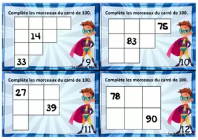 Aperçu - Cartes d'exercices - Atelier maths <100 - Atelier 2 : Les morceaux du carré de 100 - Page 3