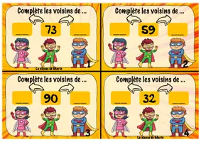 Aperçu - Cartes d'exercices - Atelier maths <100 - Atelier 13 : Les voisins de... - Page 1