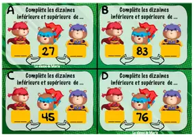 Aperçu - Cartes d'exercices - Atelier maths <100 - Atelier 14 : Dizaine supérieure / inférieure - Page de couverture