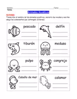 Vista previa - Hojas de trabajo - Guía de trabajo: Animales acuáticos o de mar - página 1