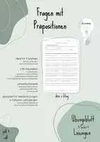 Vorschau - Arbeitsblätter - Englische Fragen mit Präpositionen - Deckblatt