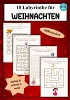 Vorschau - Arbeitsblätter - Labyrinth Weihnachten - 10 Stück - farbig & schwarz-weiß - Deckblatt