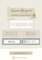 Vorschau - Poster - Stundenplanvorlage beige und schlicht - Classroom-Management - editierbar! - Deckblatt