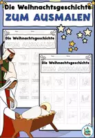 Vorschau - Mal- und Bastelvorlagen - Die Weihnachtsgeschichte zum Ausmalen - Weihnachten / Advent - DaZ / KBW / Religion - Deckblatt
