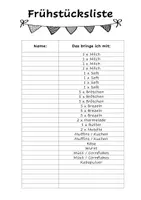 Liste für ein Frühstück