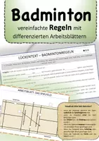 Vorschau - Arbeitsblätter - Regeln Badminton diff. Arbeitsblätter Badmintonregeln - Deckblatt