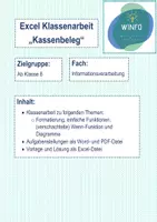 Vorschau - Klassenarbeiten - Klassenarbeit Tabellenkalkulation "Kassenbeleg" - Deckblatt