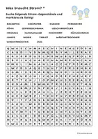 Vorschau - Arbeitsblätter - Suchsel zu "Was braucht Strom?" (2-fach differenziert) - Deckblatt