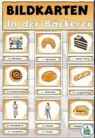 Vorschau - Präsentationen/Tafelbilder - Bildkarten und Wortkarten "In der Bäckerei" Thema Einkaufen - DaZ / DaF / Deutsch - Deckblatt