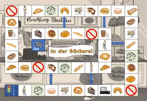 Vorschau - Spiele - Spielplan / Brettspiel "In der Bäckerei" Thema Einkaufen - DaZ / DaF - Seite 1