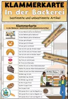 Vorschau - Aufgabenkarten - Klammerkarte bestimmte und unbestimmte Artikel "In der Bäckerei" Thema Einkaufen - DaZ / DaF - Deckblatt