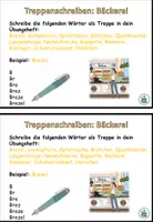 Vorschau - Aufgabenkarten - Treppenschreiben "In der Bäckerei" DaZ / DaF / Deutsch - Seite 1