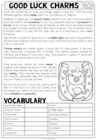 Vista previa - Hojas de trabajo - Good Luck Charms - Reading Comprehension (2-times differentiated + Conversation Strips) - página 2