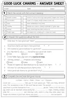 Vista previa - Hojas de trabajo - Good Luck Charms - Reading Comprehension (2-times differentiated + Conversation Strips) - página 3