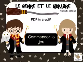 Aperçu - Feuilles d'exercices - Jeu interactif sur le genre et le nombre version sorcier - Page de couverture