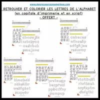 Aperçu - Feuilles d'exercices - OFFERT - RETROUVER ET COLORIER LES LETTRES DE L'ALPHABET (CAPITALE ET SCRIPT) - Page de couverture