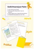 Vorschau - Arbeitsblätter - Gedichtsanalysen Paket - Erklärung, Erwartungshorizont, 14 Gedichtsanalysen - Deckblatt