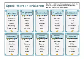 Vorschau - Spiele - 100 Karten Märchen Wörter, Begriffe erklären und raten (Spiel "Sag es nicht!") FrauCuppaTea - Seite 1