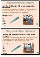 Vista previa - Tarjetas / Manipulativos - Escritura de escalera "En la carnicería" Alemán - página 2