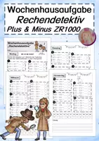 Vorschau - Arbeitsblätter - 3 x Wochenhausaufgabe Rechendetektiv, ZR1000 (Addition und Subtraktion) - Deckblatt