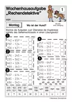 Vorschau - Arbeitsblätter - 3 x Wochenhausaufgabe Rechendetektiv, ZR1000 (Addition und Subtraktion) - Seite 1
