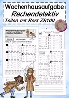 Vorschau - Arbeitsblätter - 1 x Wochenhausaufgabe: Rechendetektiv - Teilen mit Rest (ZR100) - Deckblatt