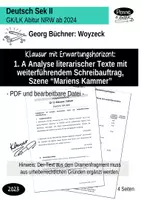 Vorschau - Klassenarbeiten - Klausur GK/LK mit EWH: Georg Büchner Woyzeck - Analyse mit weiterführendem Schreibauftrag - Szene "Mariens Kammer" - Deckblatt