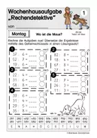 Vorschau - Arbeitsblätter - 1 x Wochenhausaufgabe: Rechendetektiv - Teilen mit Rest (ZR100) - Seite 1