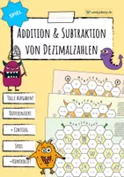 Vorschau - Arbeitsblätter - Dezimalzahlen addieren und subtrahieren - Spiel (Monsterjagd) - Deckblatt