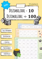 Vorschau - Arbeitsblätter - Multiplikation und Division von Dezimalzahlen mit Zehnerzahlen - Spiel - Deckblatt